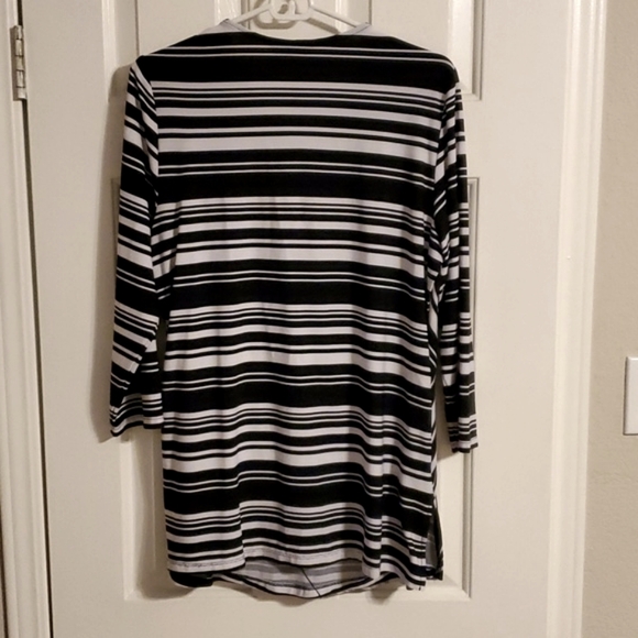 Allison Daley Size Medium Blouse Black and White Stripes - Picture 3 of 4